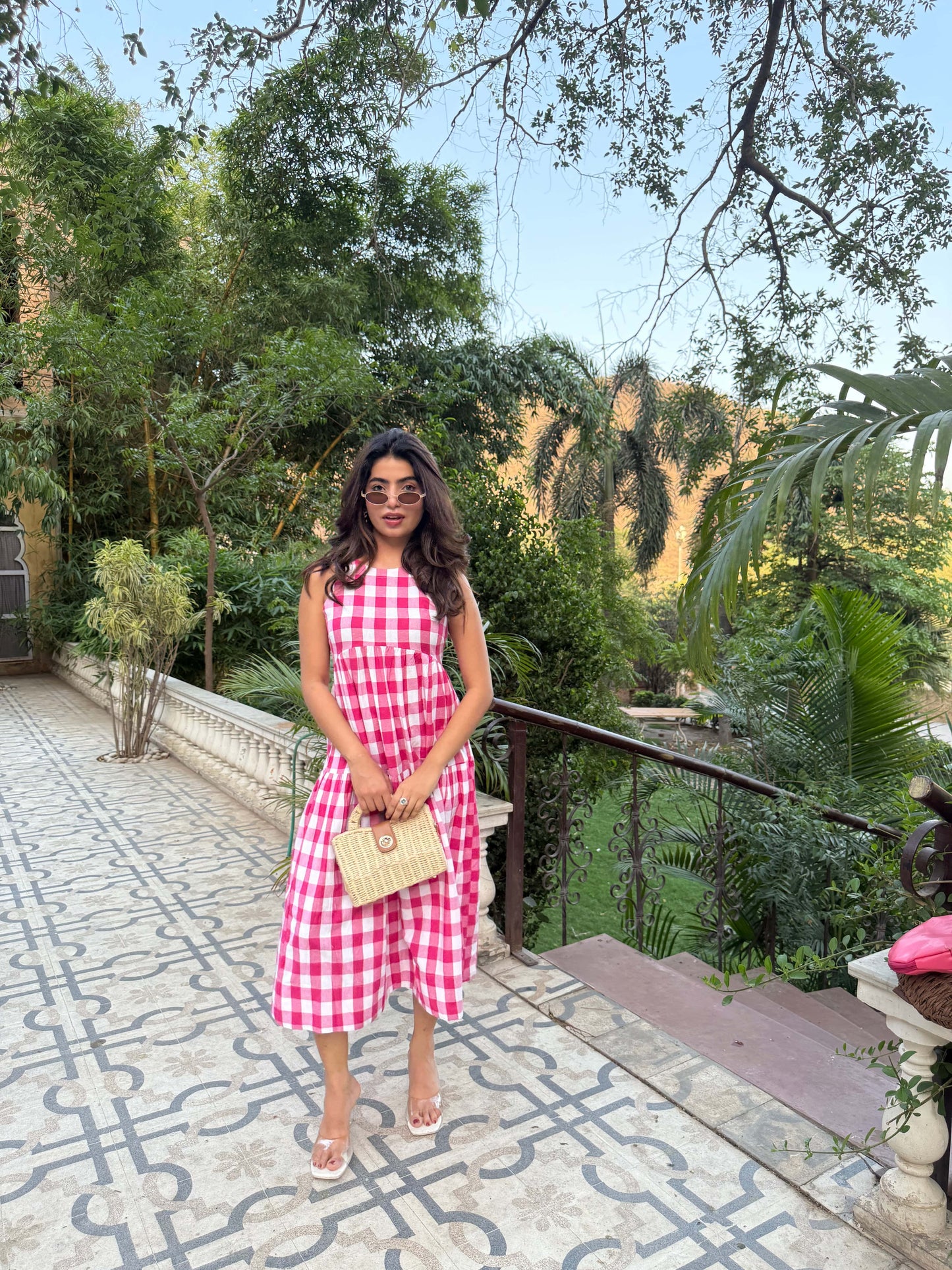 Classic A-Line Gingham Dress - Pink