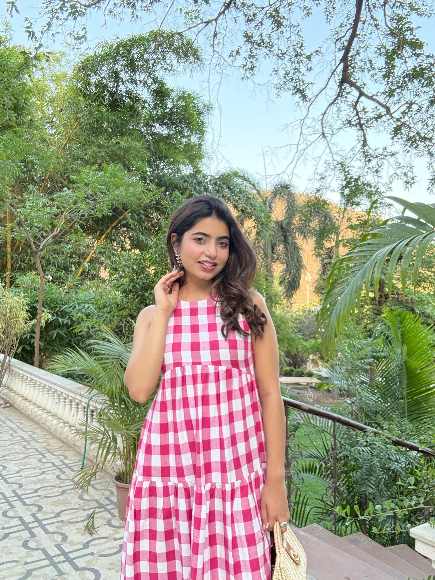 Classic A-Line Gingham Dress - Pink