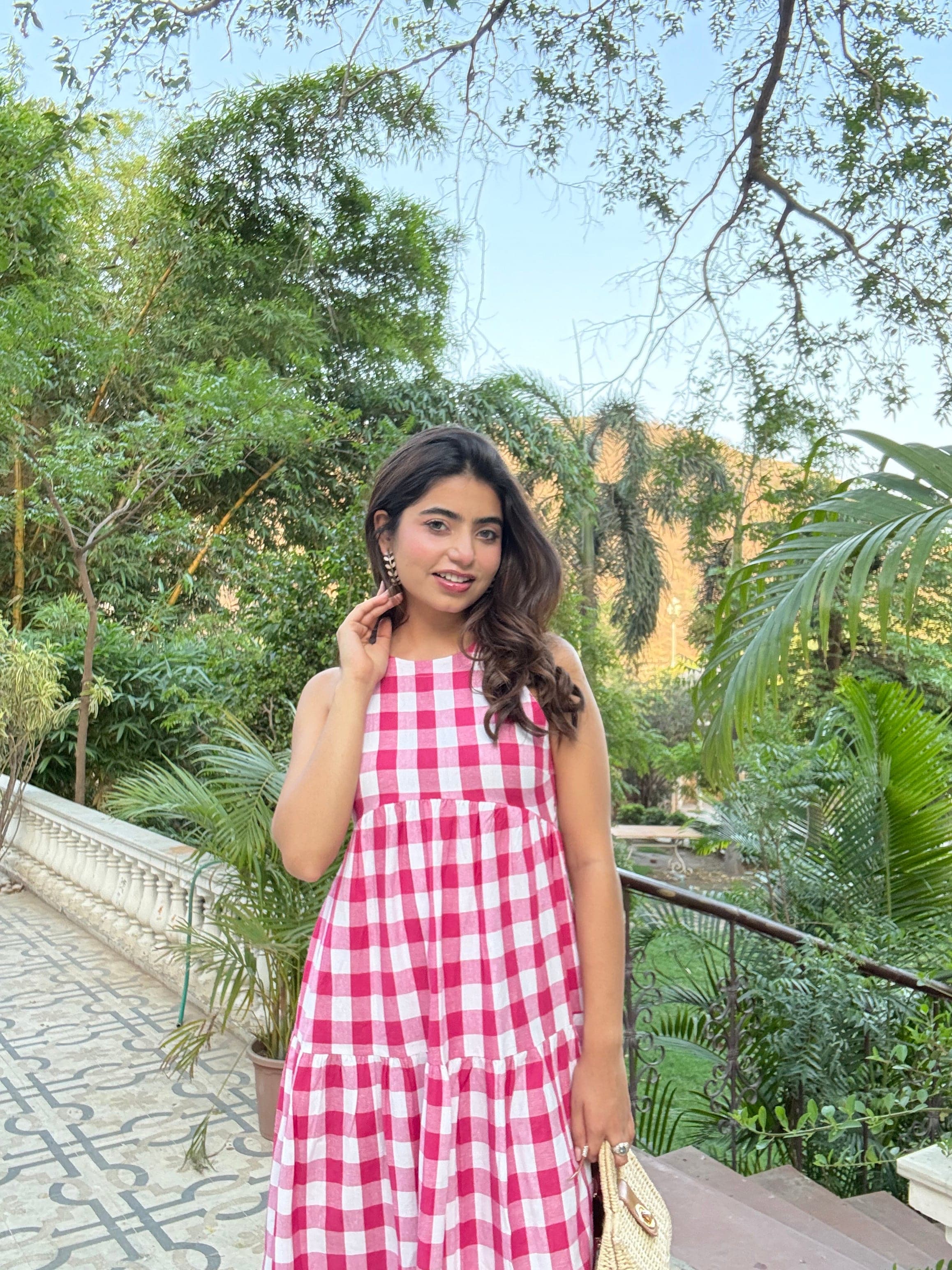 Classic A-Line Gingham Dress - Pink