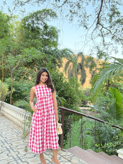 Classic A-Line Gingham Dress - Pink