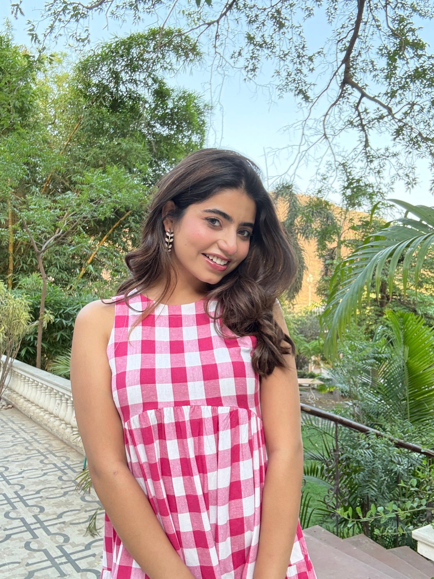 Classic A-Line Gingham Dress - Pink