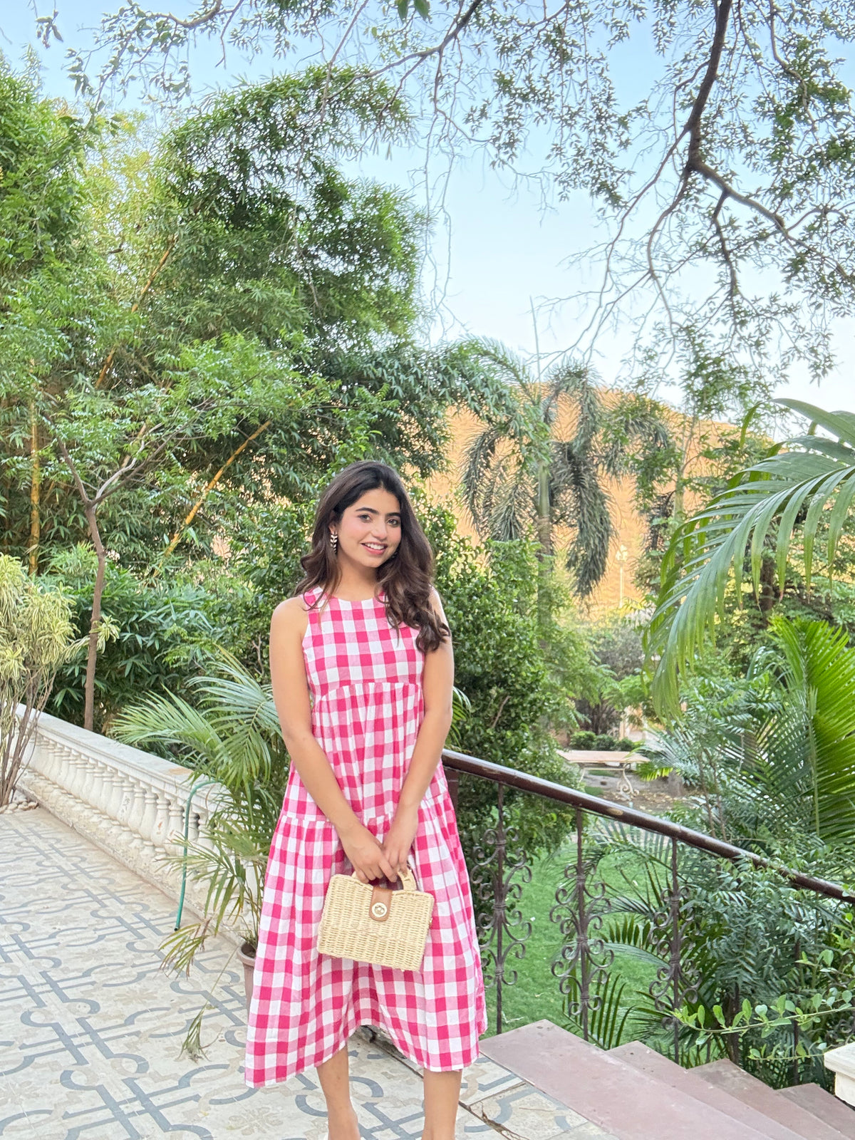 Classic A-Line Gingham Dress - Pink