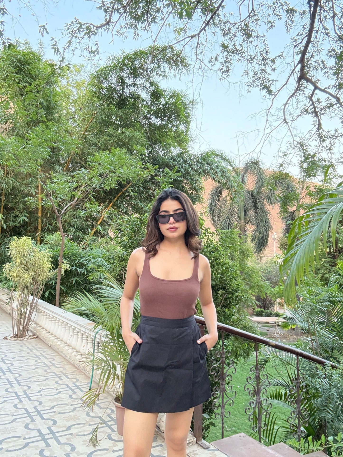 Black Cotton - Satin Skorts