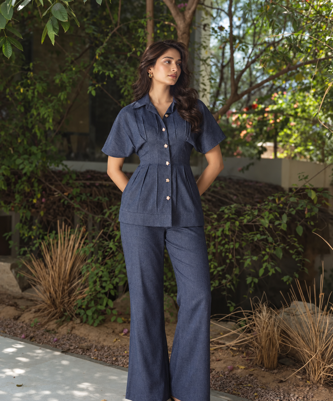 Denim Co-ord Set with Gold Buttons