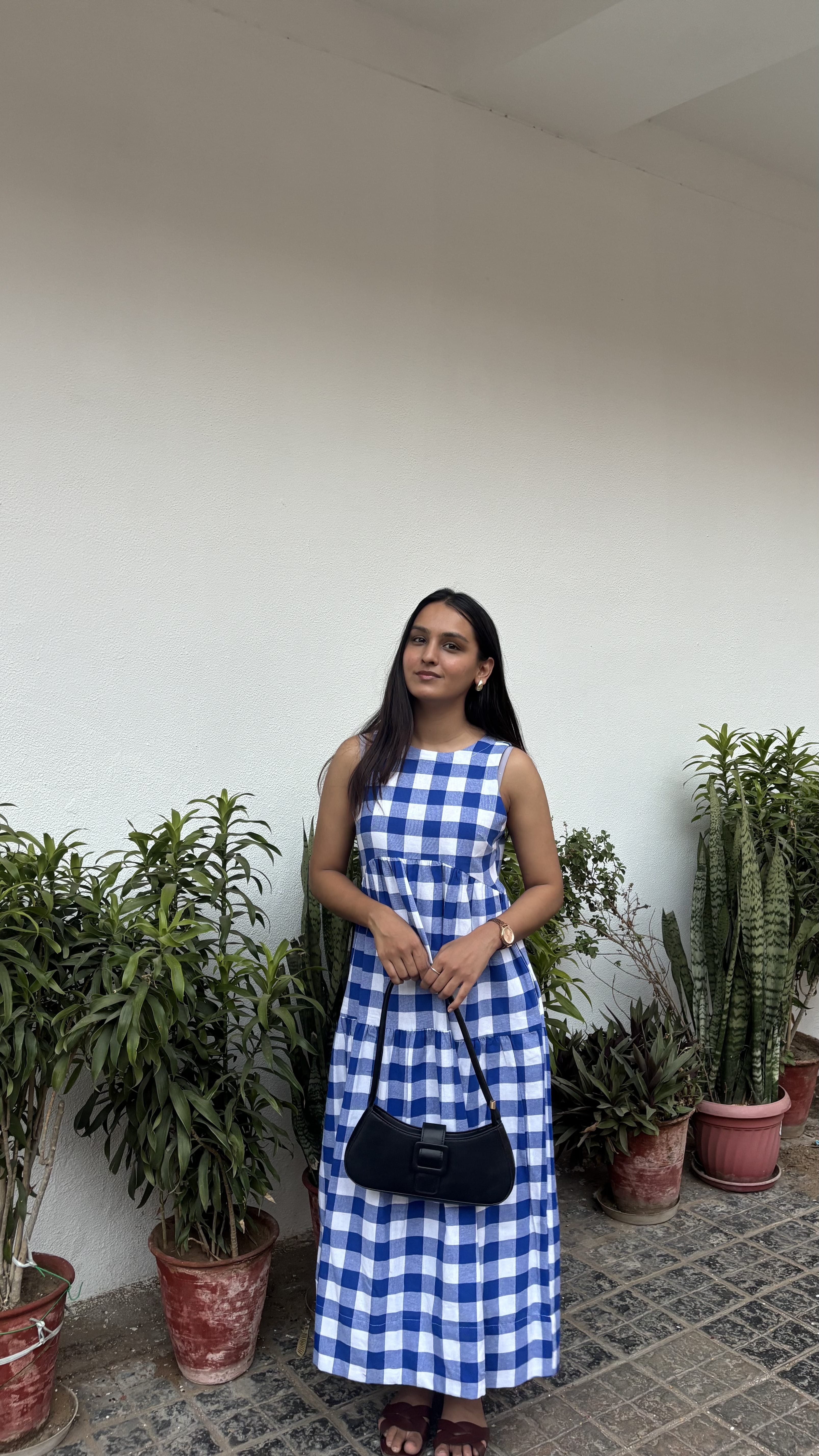 Classic A-Line Gingham Dress - Indigo