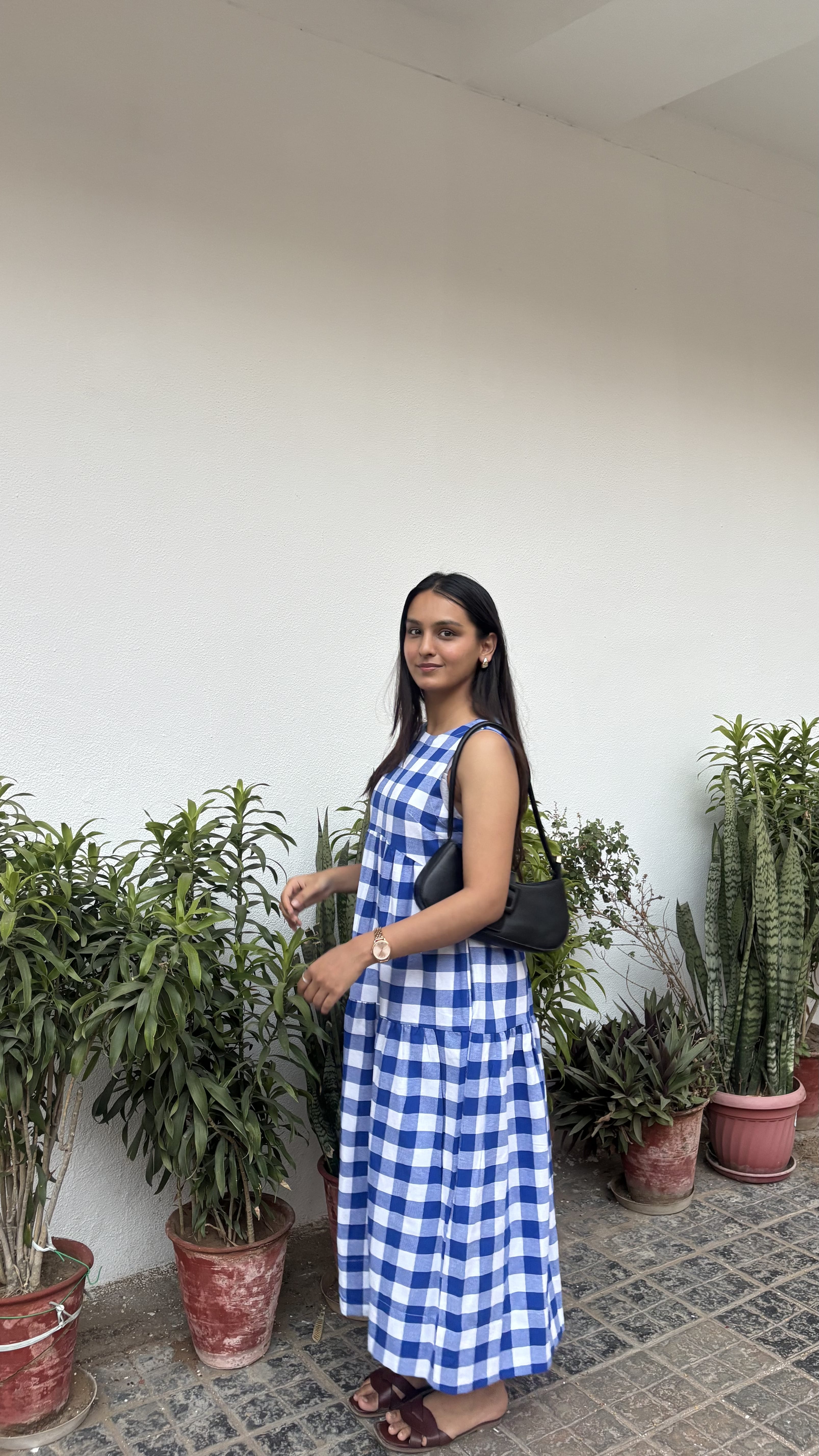 Classic A-Line Gingham Dress - Indigo