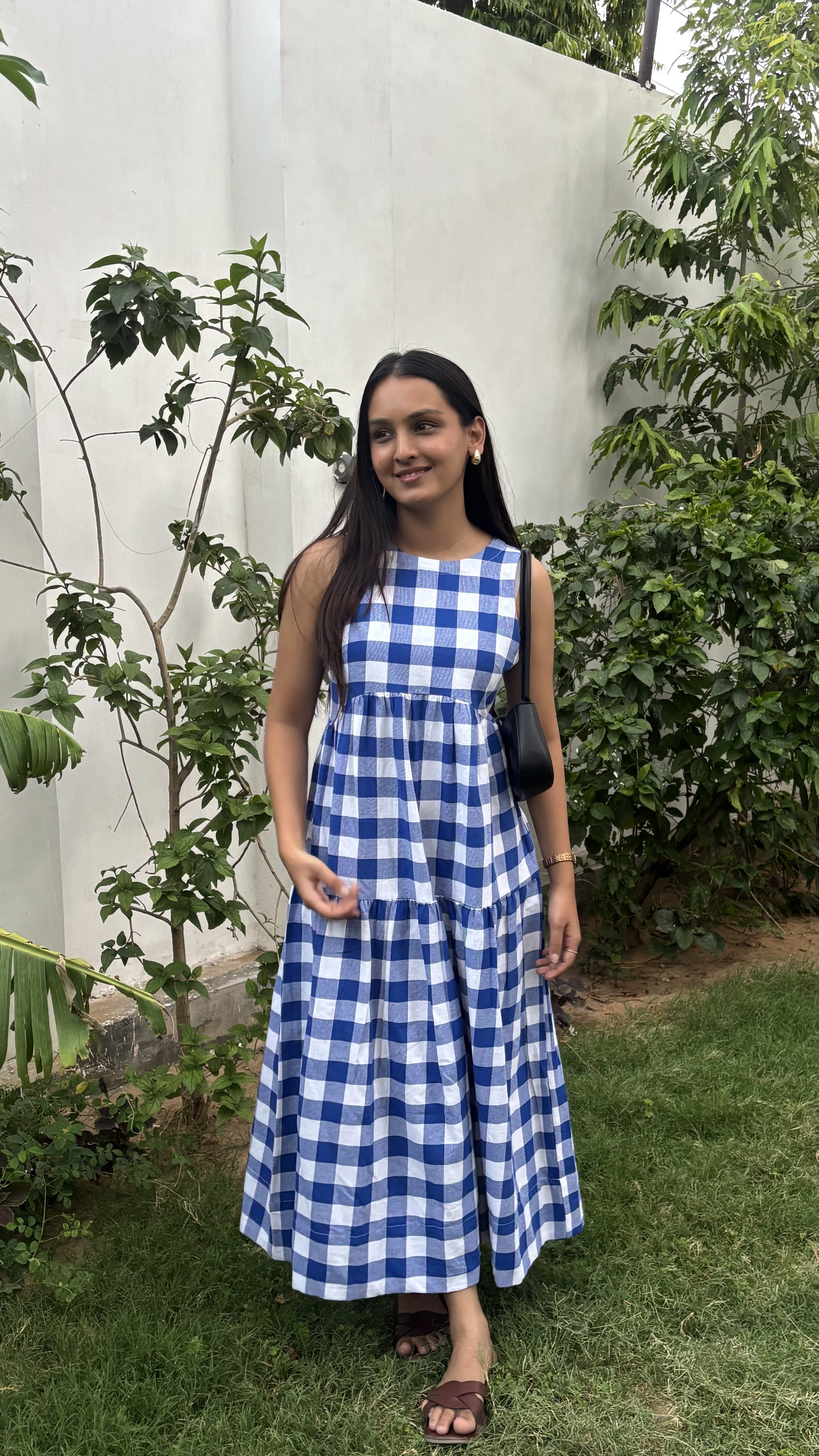 Classic A-Line Gingham Dress - Indigo