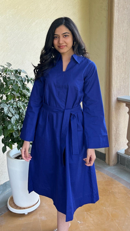 Classic Belted Tunic Dress - Royal Blue