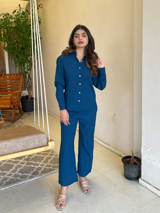 Royal Blue Knitted Shirt & Pants set