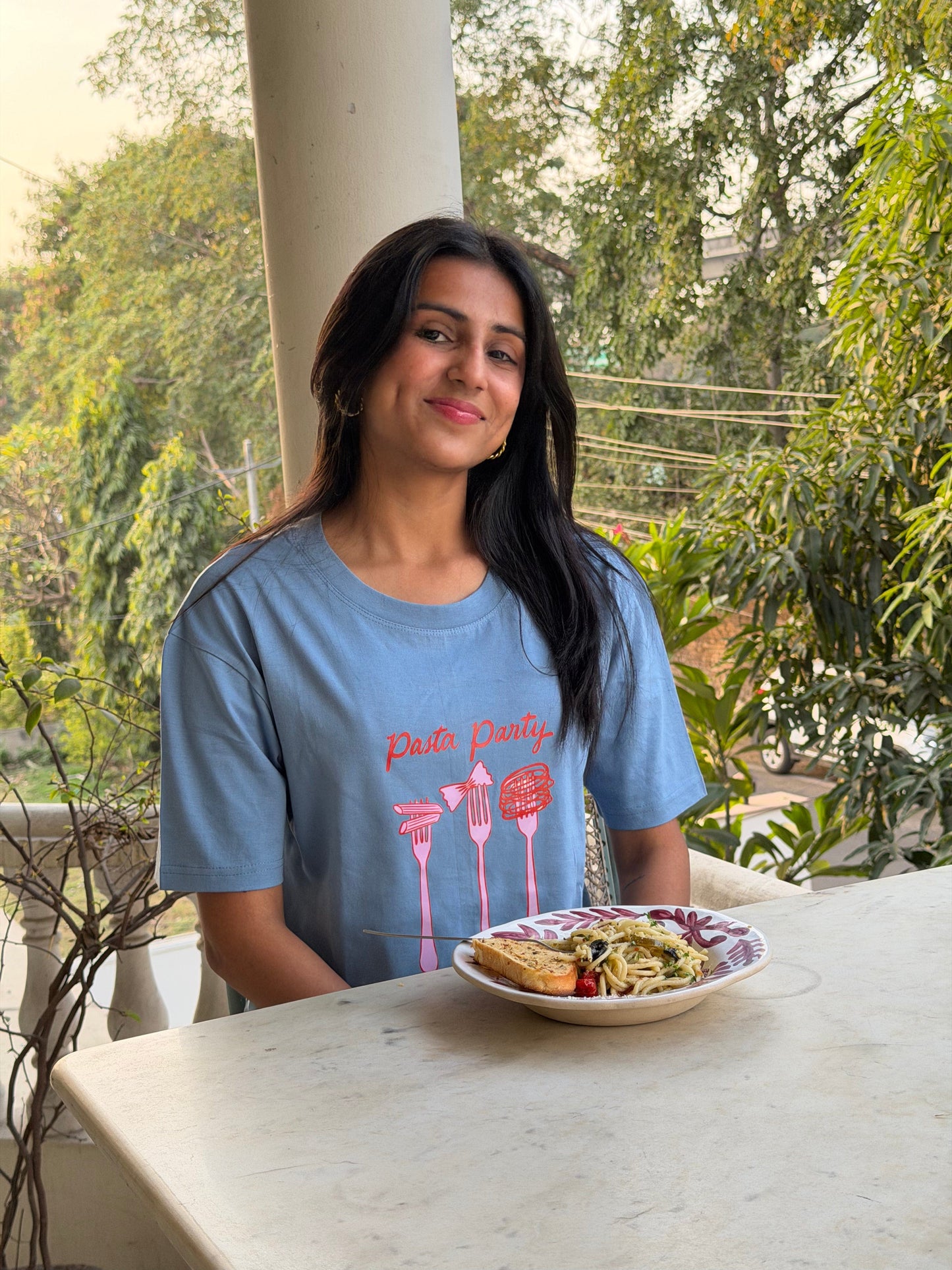 Pasta Party Oversized Blue T-shirt