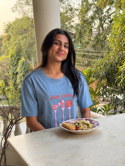 Pasta Party Oversized Blue T-shirt
