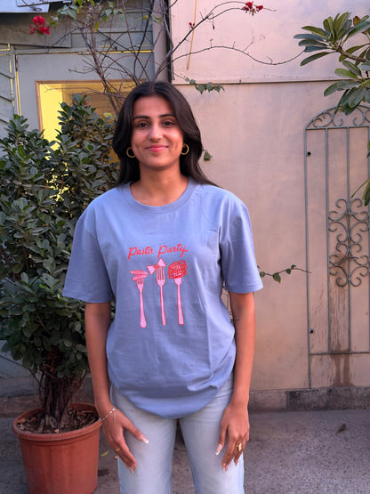 Pasta Party Oversized Blue T-shirt
