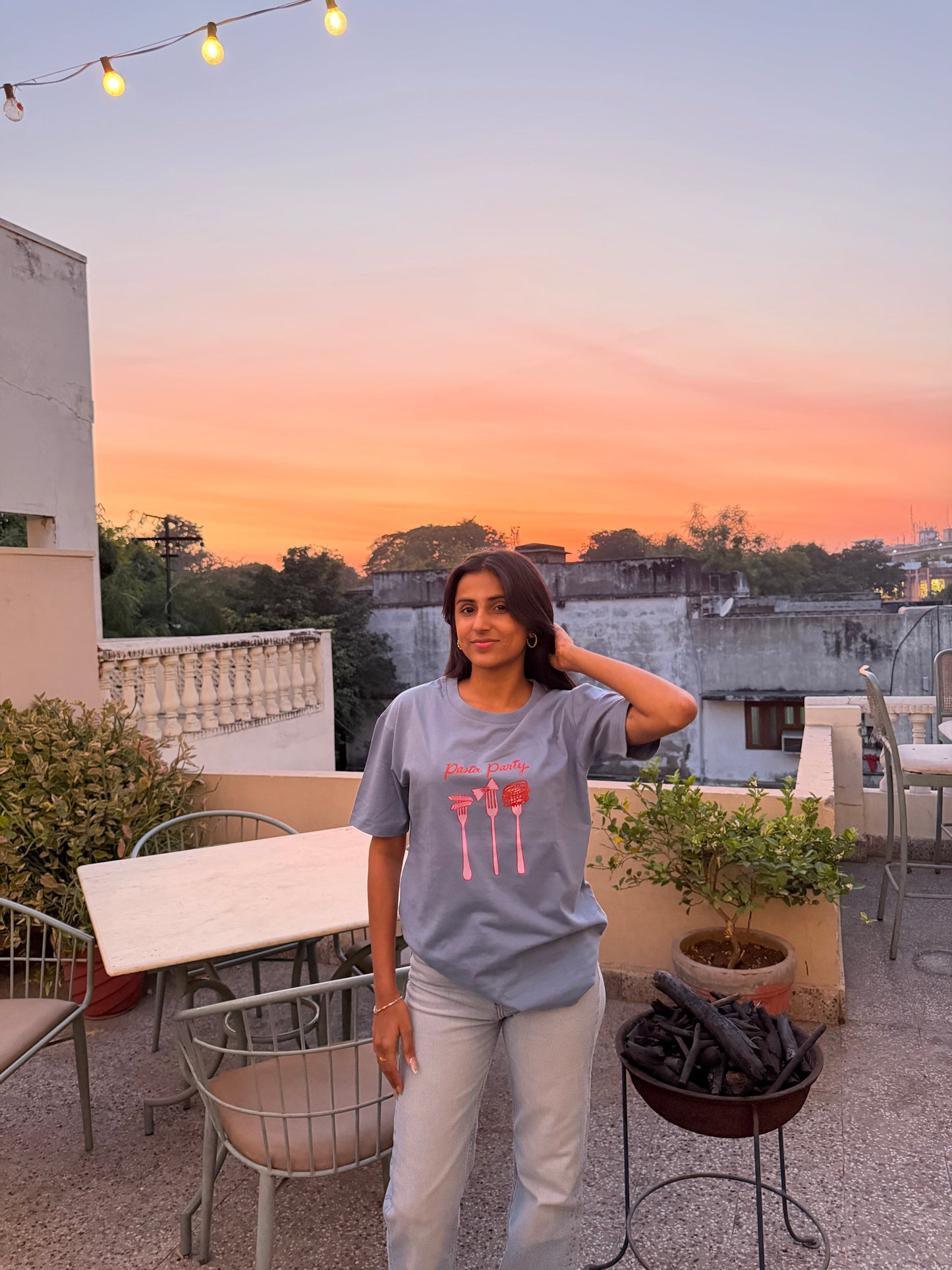 Pasta Party Oversized Blue T-shirt