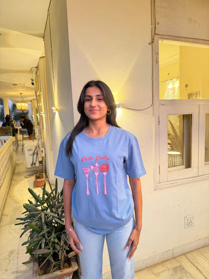 Pasta Party Oversized Blue T-shirt
