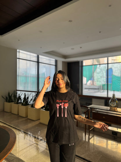 Pasta Party Oversized Black T-shirt