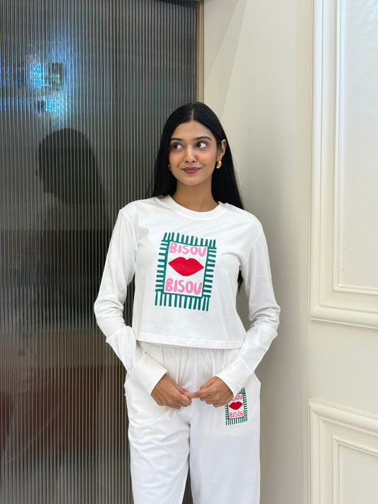 Bisou Full sleeves T-shirt - White