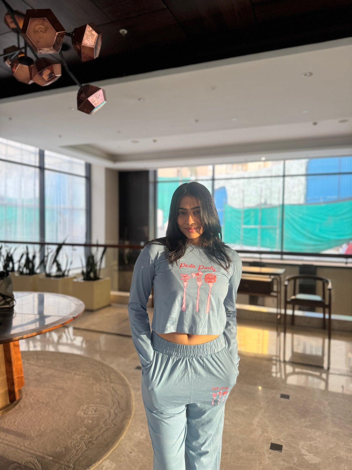 Pasta Party Full Sleeves Blue T-shirt