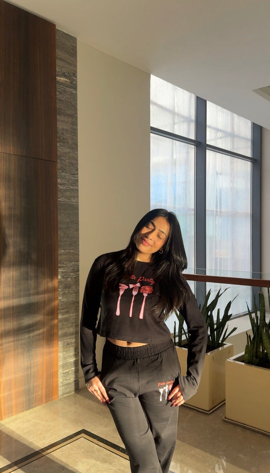 Pasta Party Full Sleeves Black T-shirt