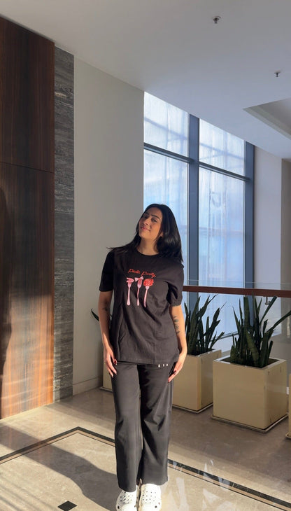 Pasta Party Oversized Black T-shirt