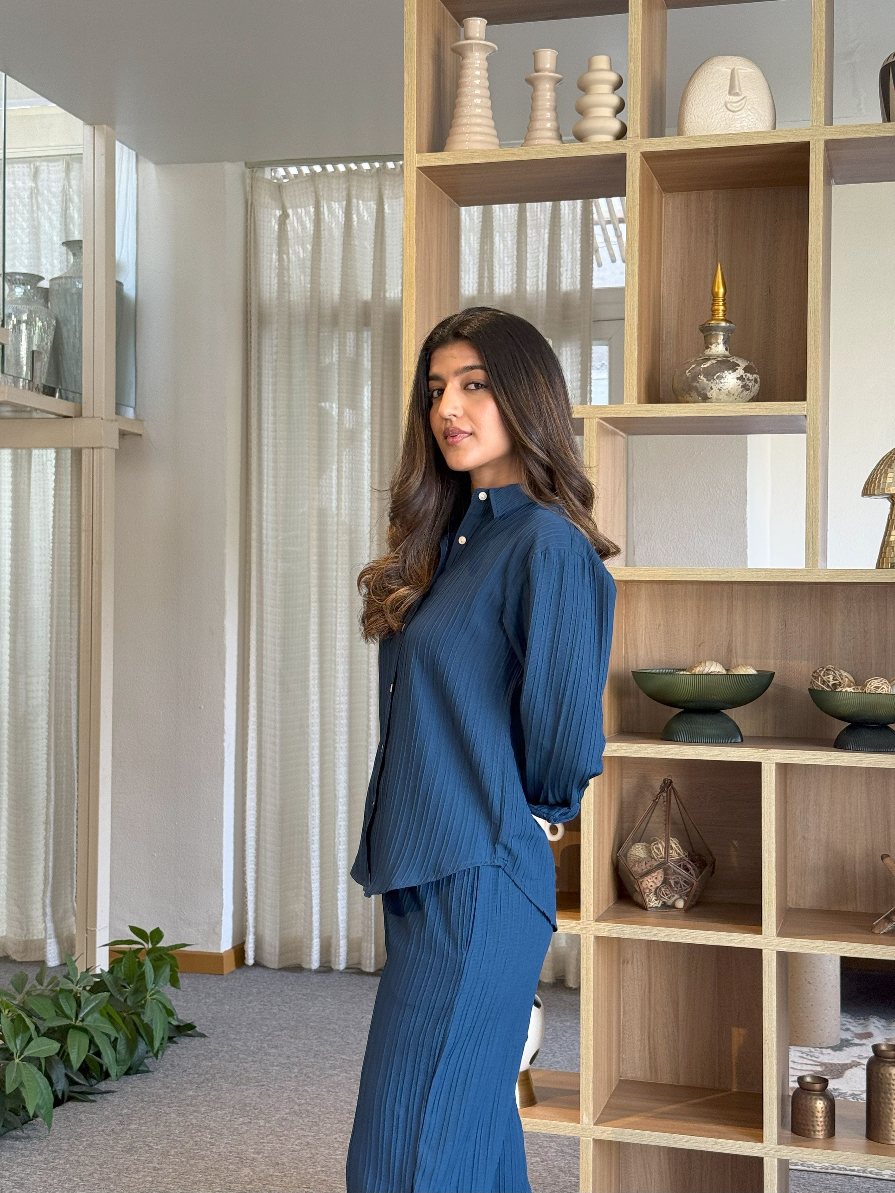 Royal Blue Knitted Shirt & Pants set