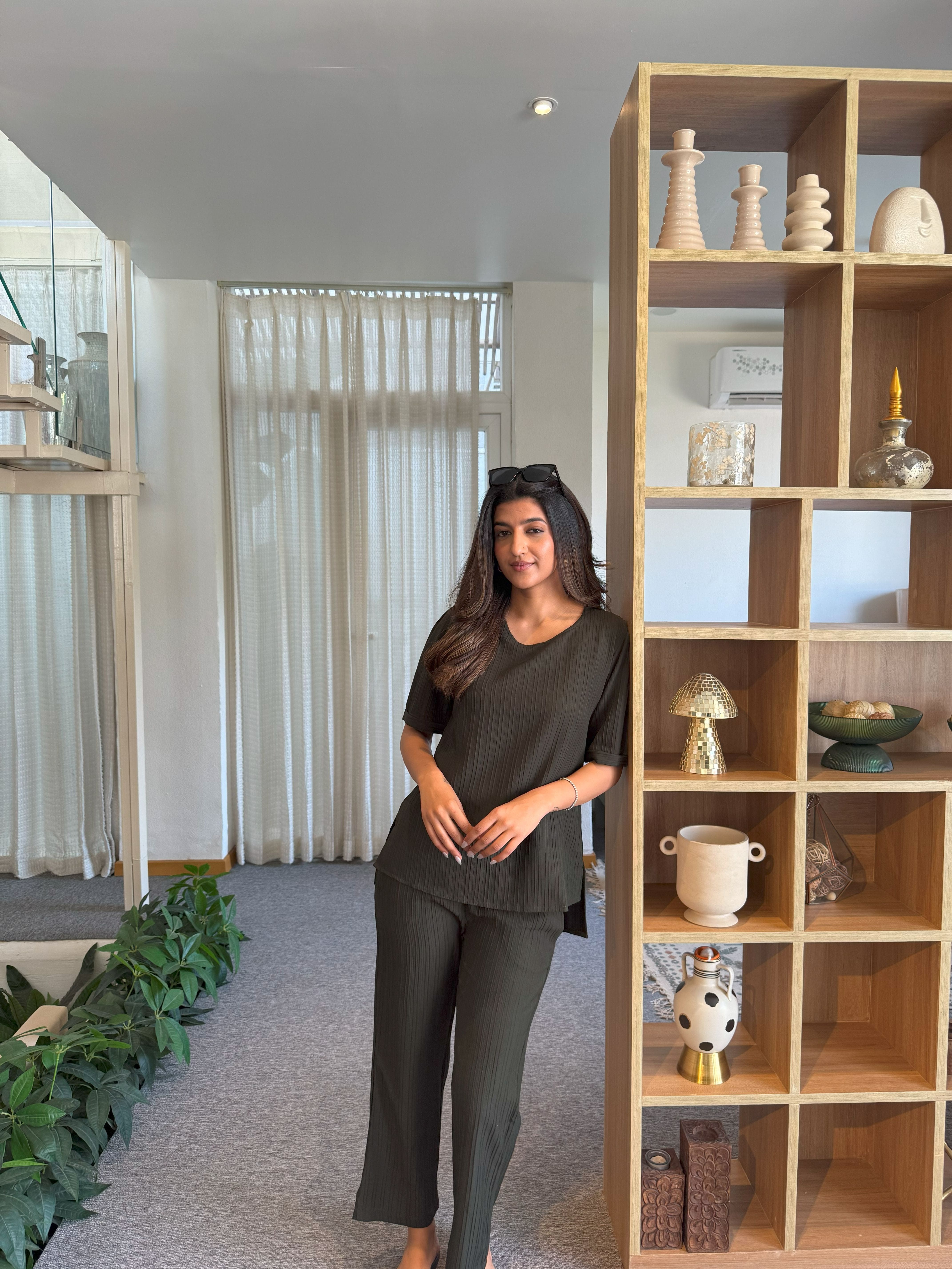 Dark Olive Knitted Tunic Set