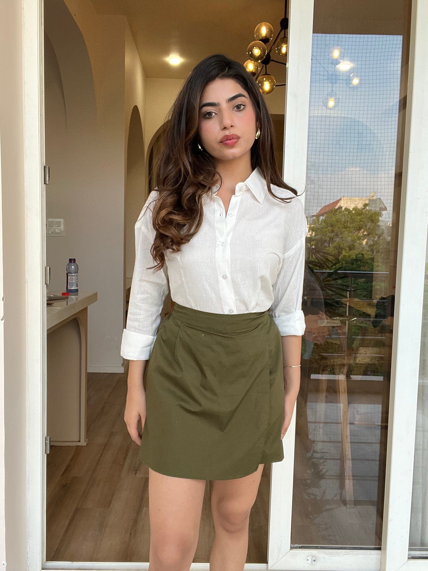 Olive Green Cotton - Satin Skorts