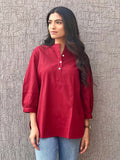 Short Linen Kurta - Sangrai Red