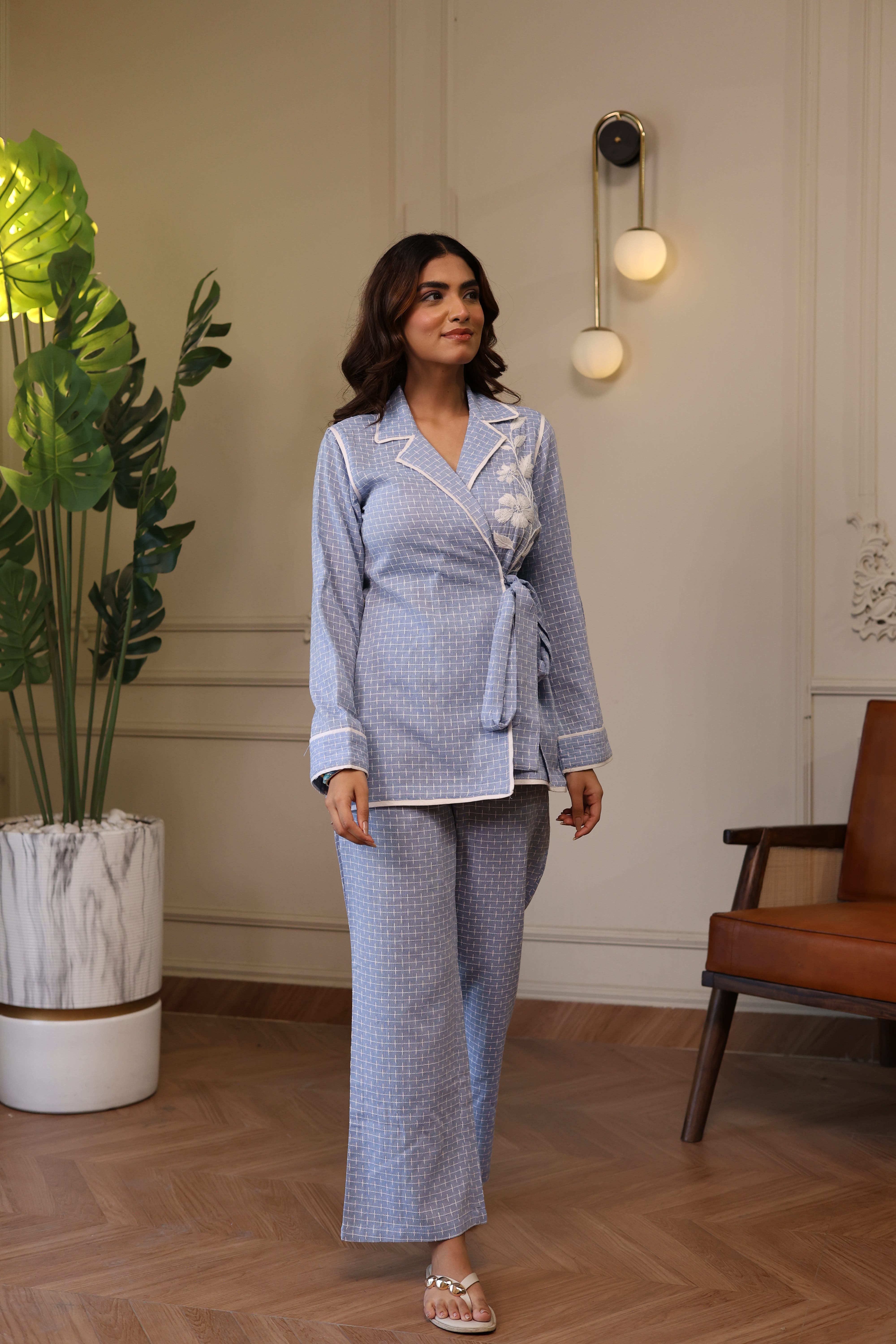 Rhea Embroidered Set - Sky Blue