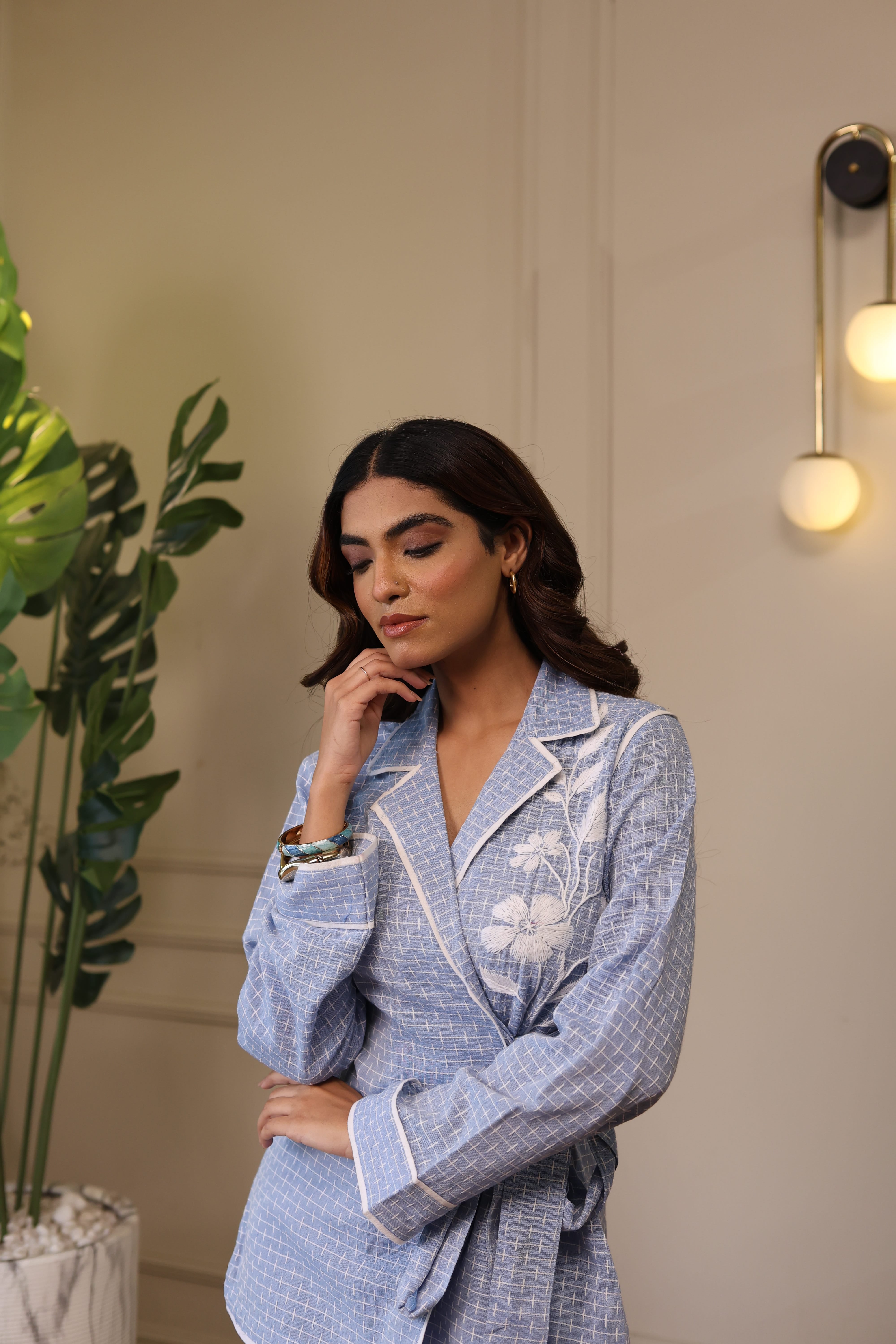 Rhea Embroidered Set - Sky Blue