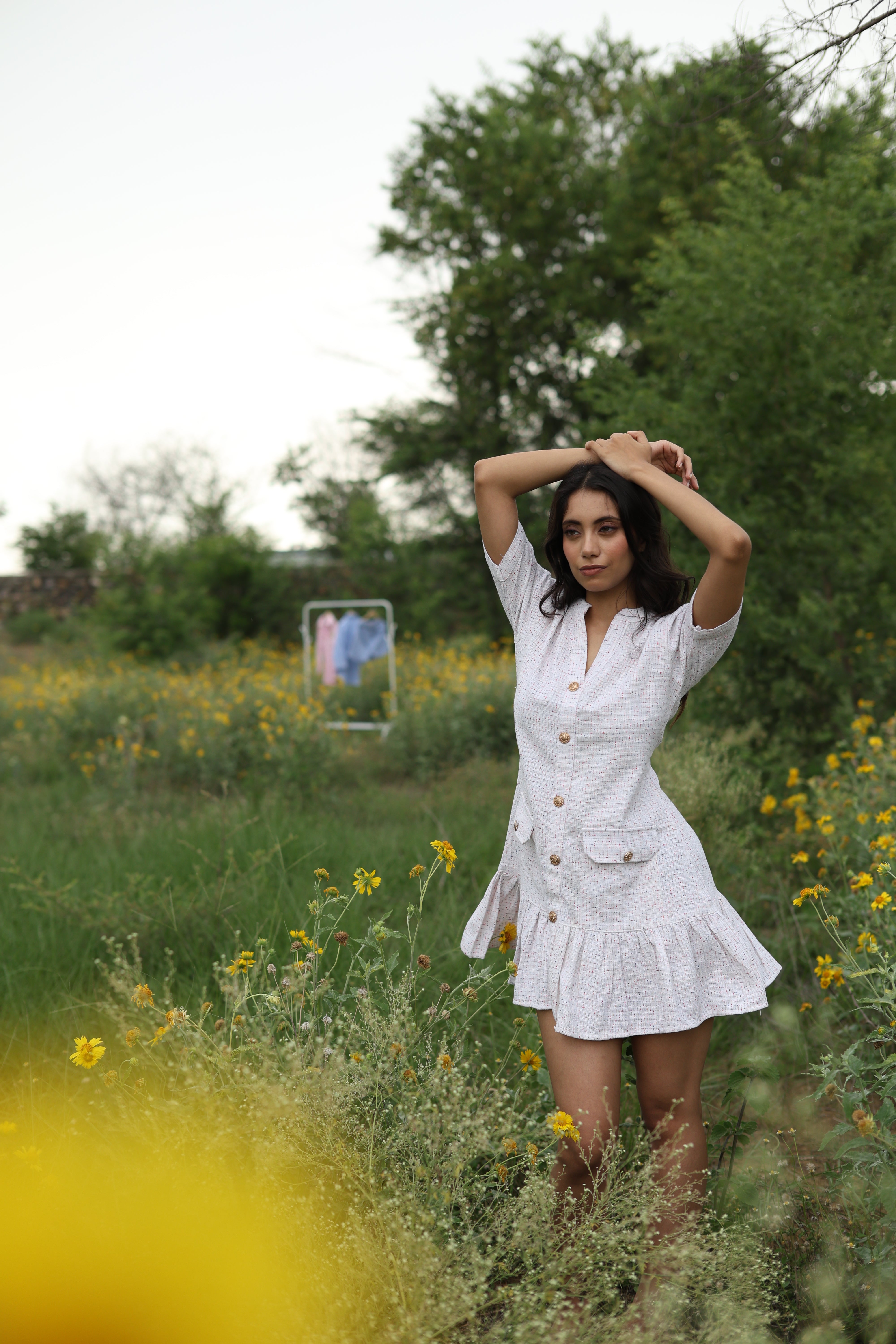 Textured Button-Down Dress - Ivory Confetti