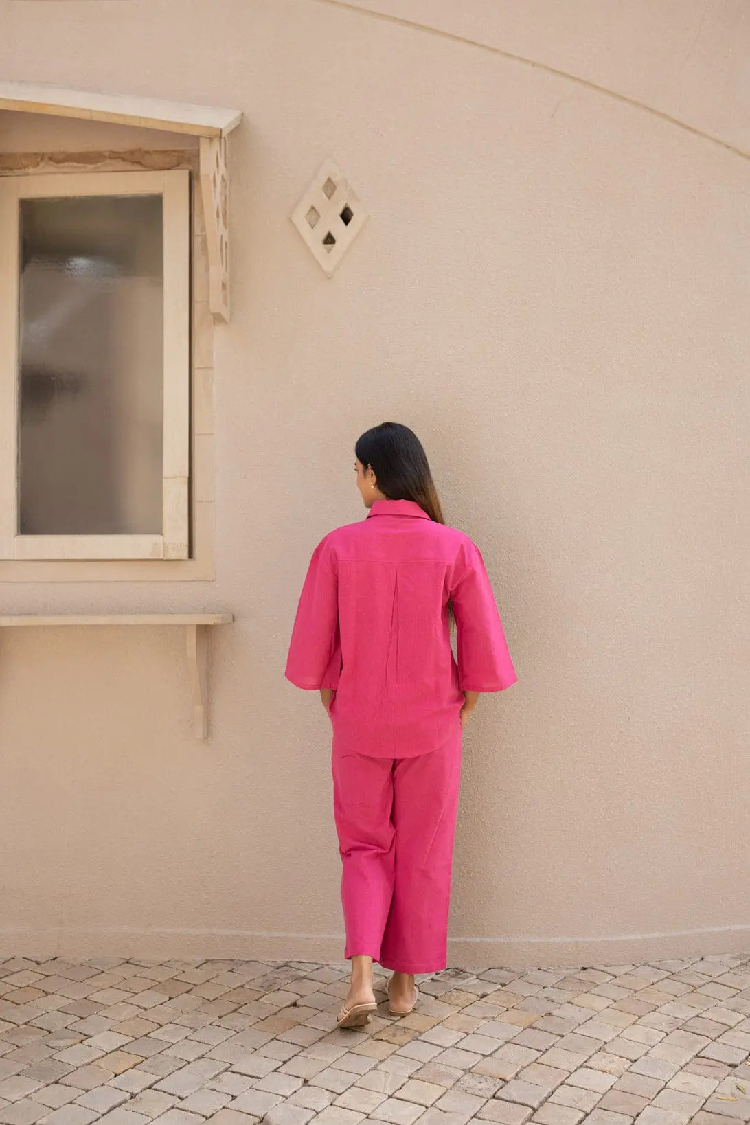 Hot Pink Bell Sleeves Shirt & Pants Set