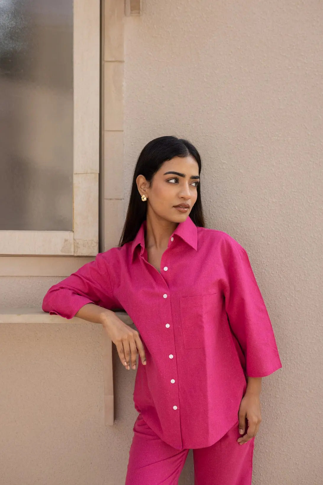 Hot Pink Bell Sleeves Shirt & Pants Set