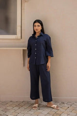 Midnight Blue Bell Sleeves Shirt & Pants Set