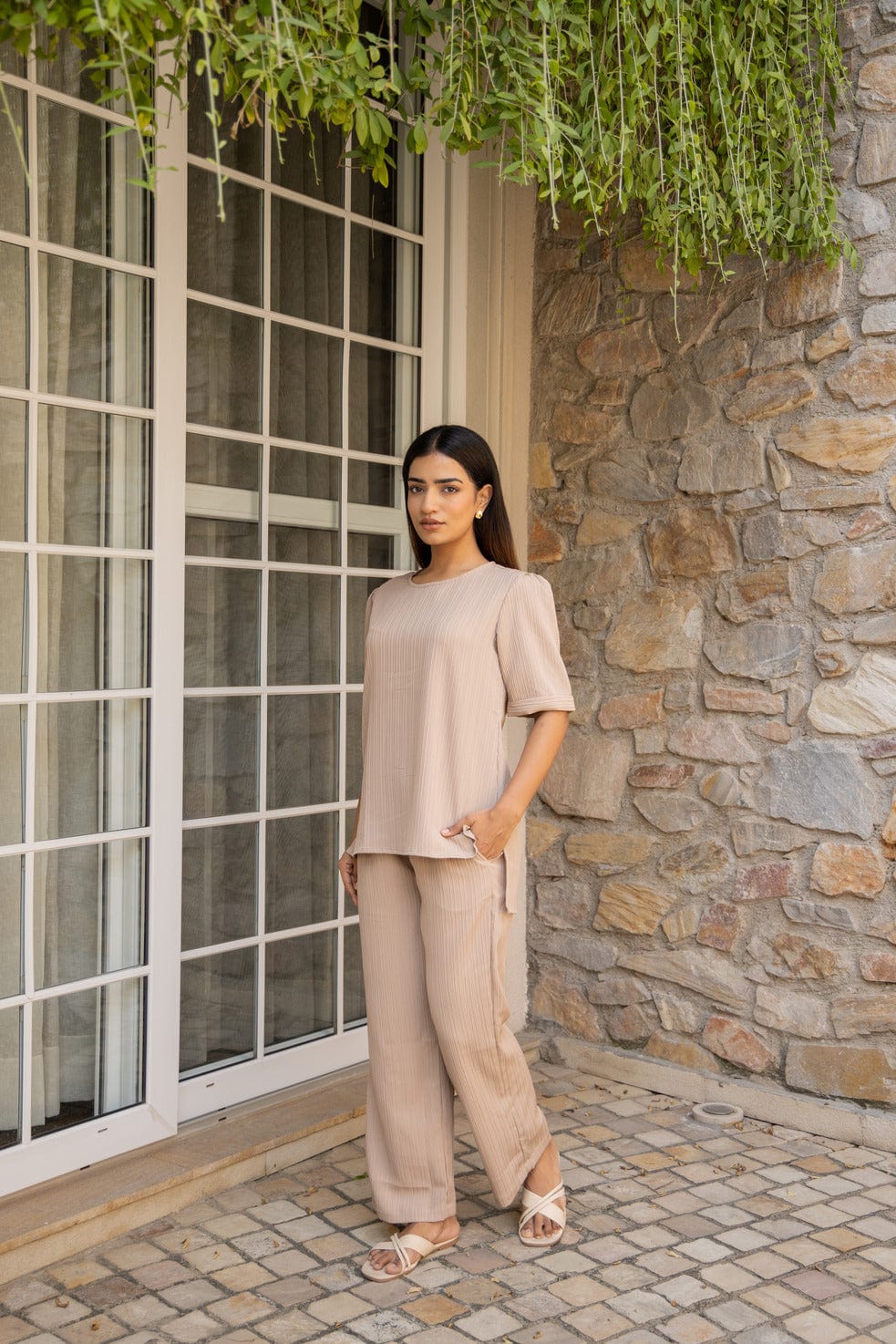 Beige Knitted Tunic Set