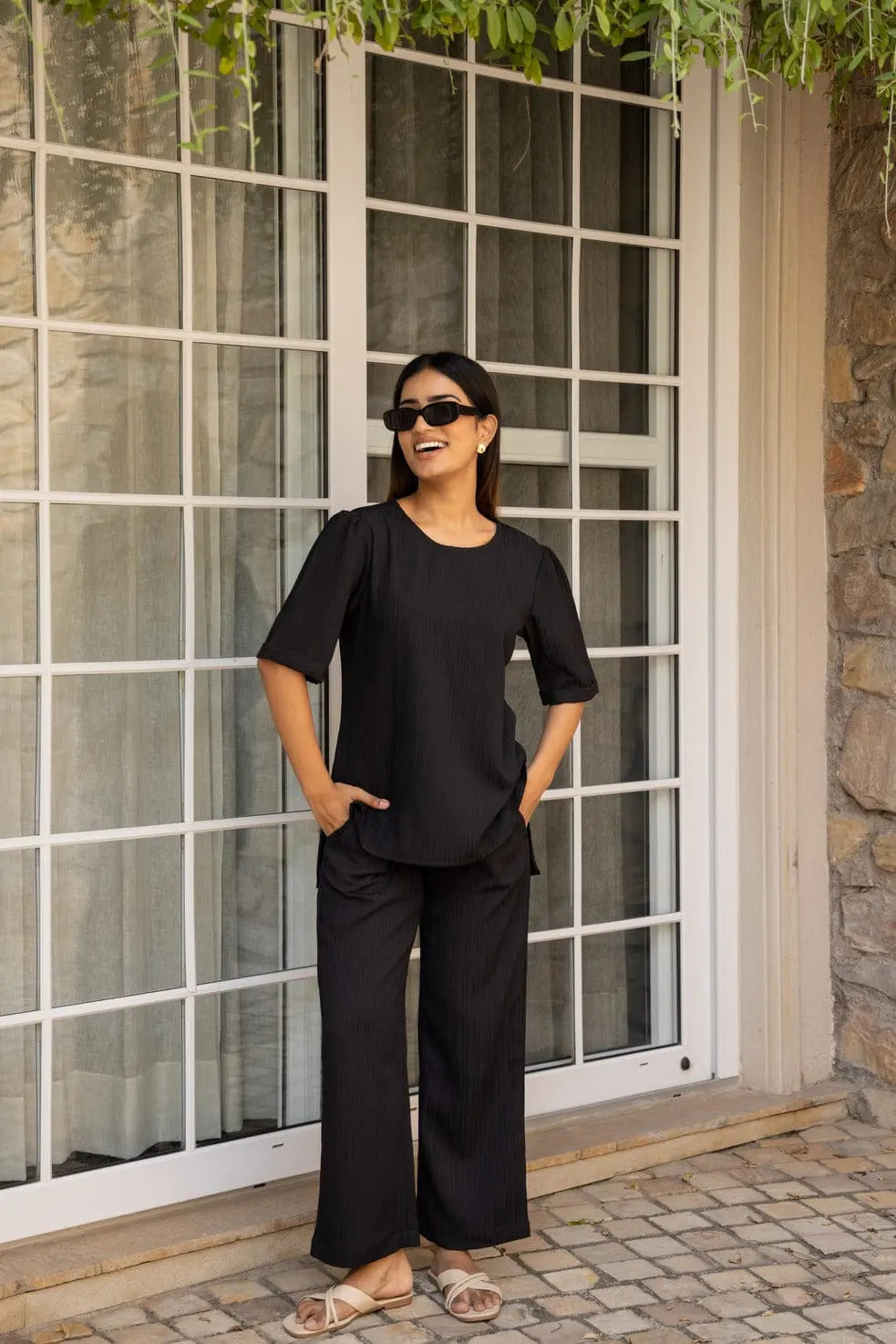 Black Knitted Tunic Set - Black