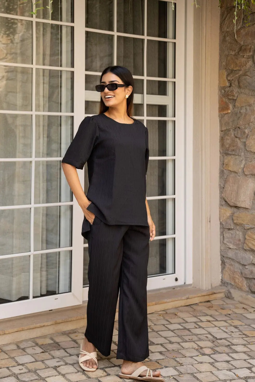 Black Knitted Tunic Set - Black