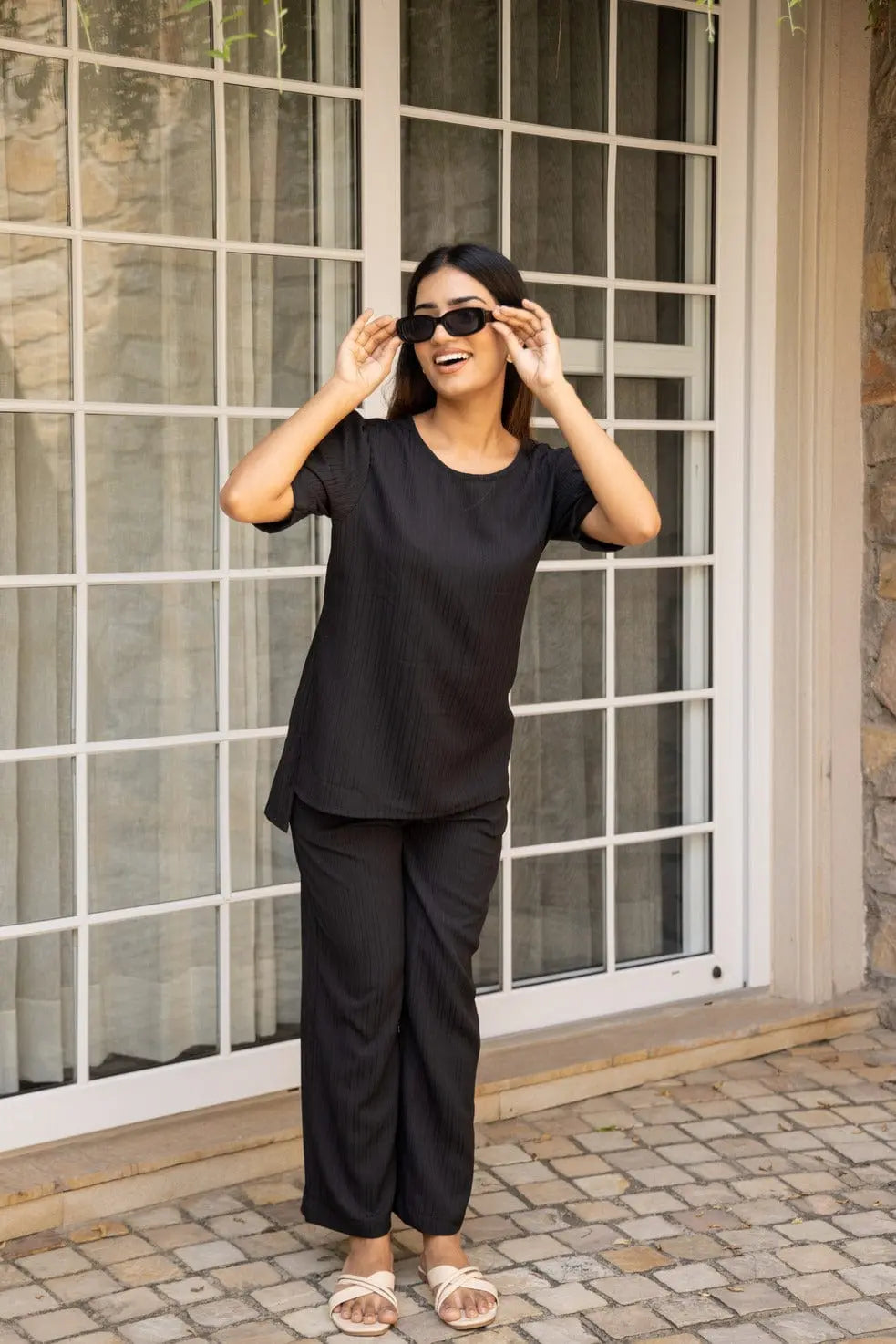 Black Knitted Tunic Set - Black