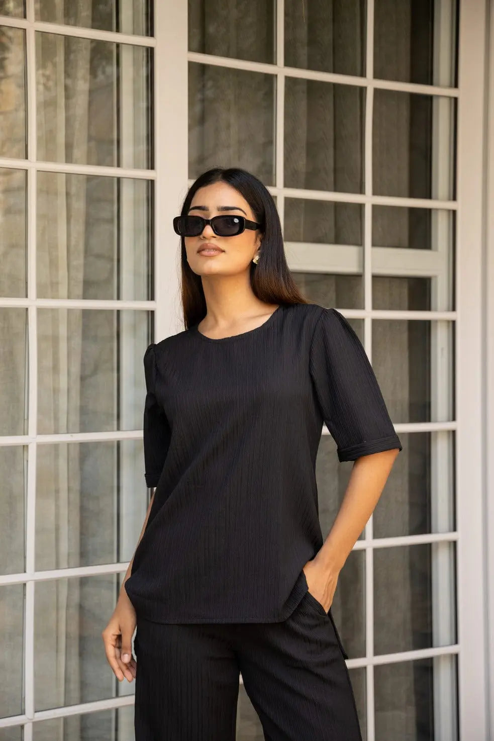 Black Knitted Tunic Set - Black