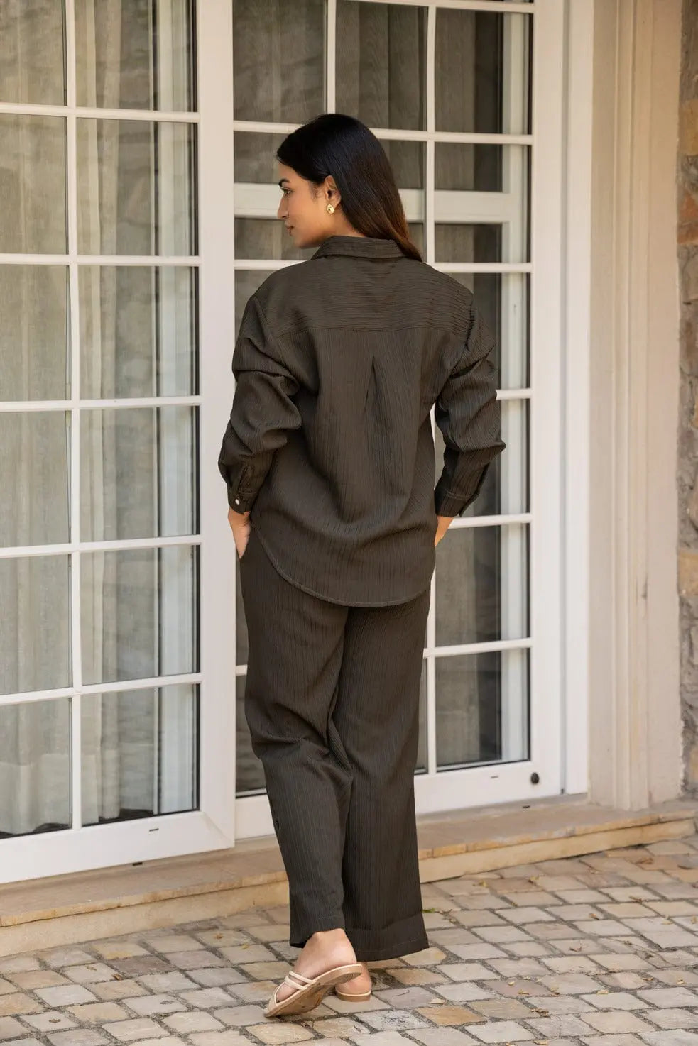 Dark Olive Knitted Shirt & Pants Set