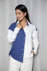 Blue and White oversized color block shirt