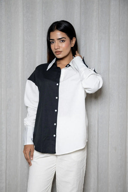 Black and white oversized color block shirt