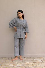 Slate Grey 3 Piece Kimono Set with Belt