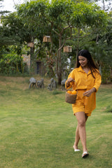 Yellow Oversized Cotton Shirt & Shorts Set