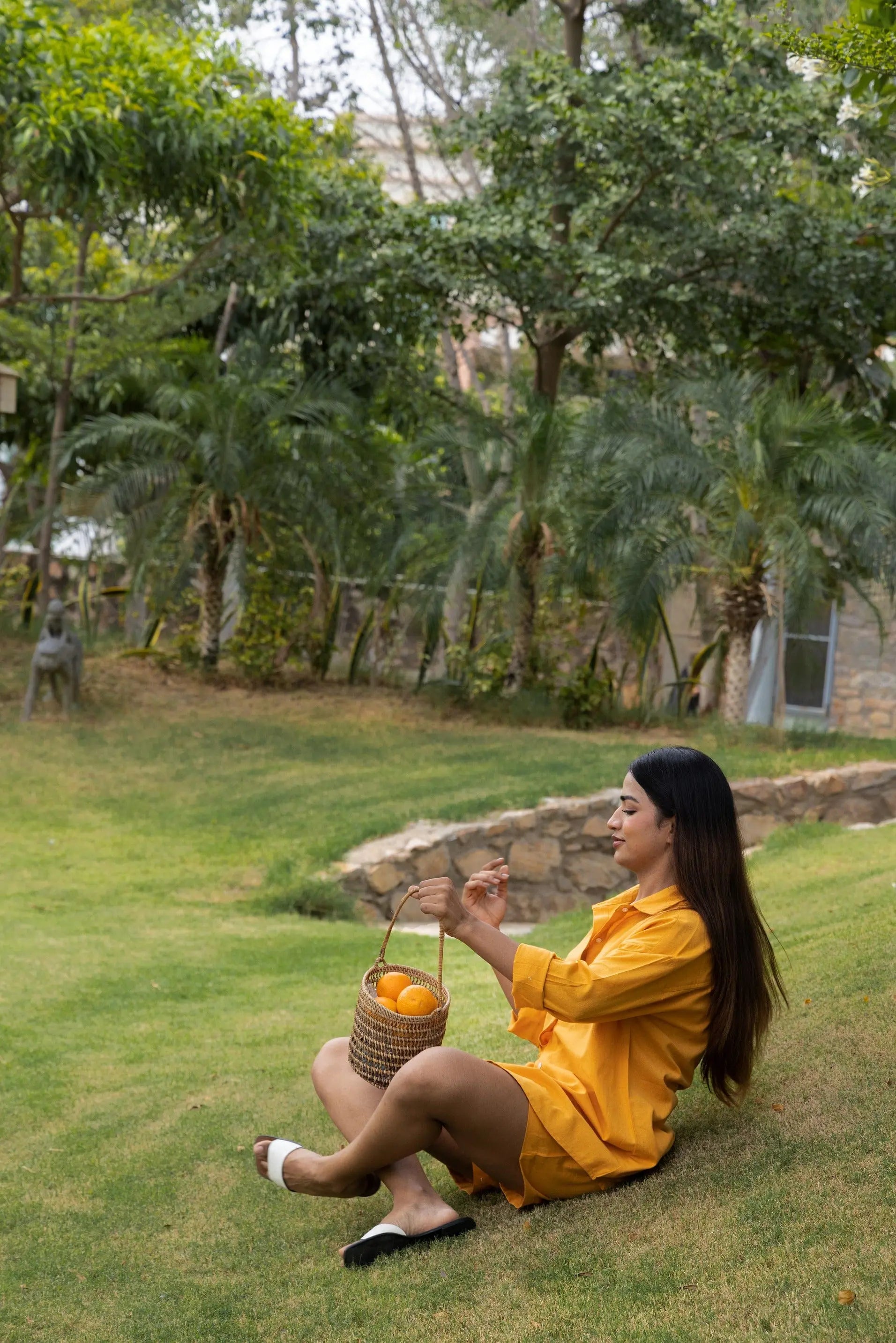 Yellow Oversized Cotton Shirt & Shorts Set