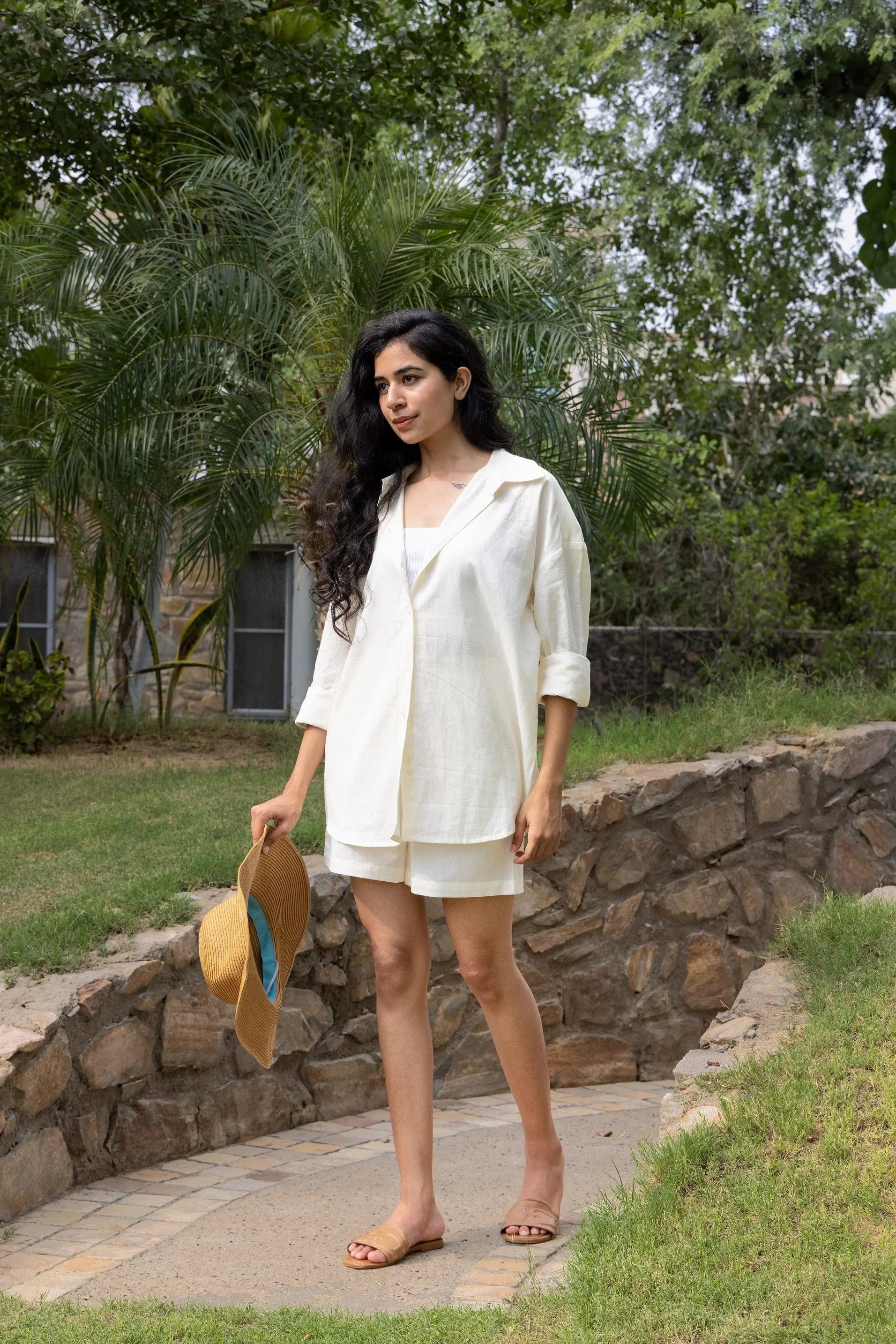 Ivory Oversized Cotton Shirt & Shorts Set