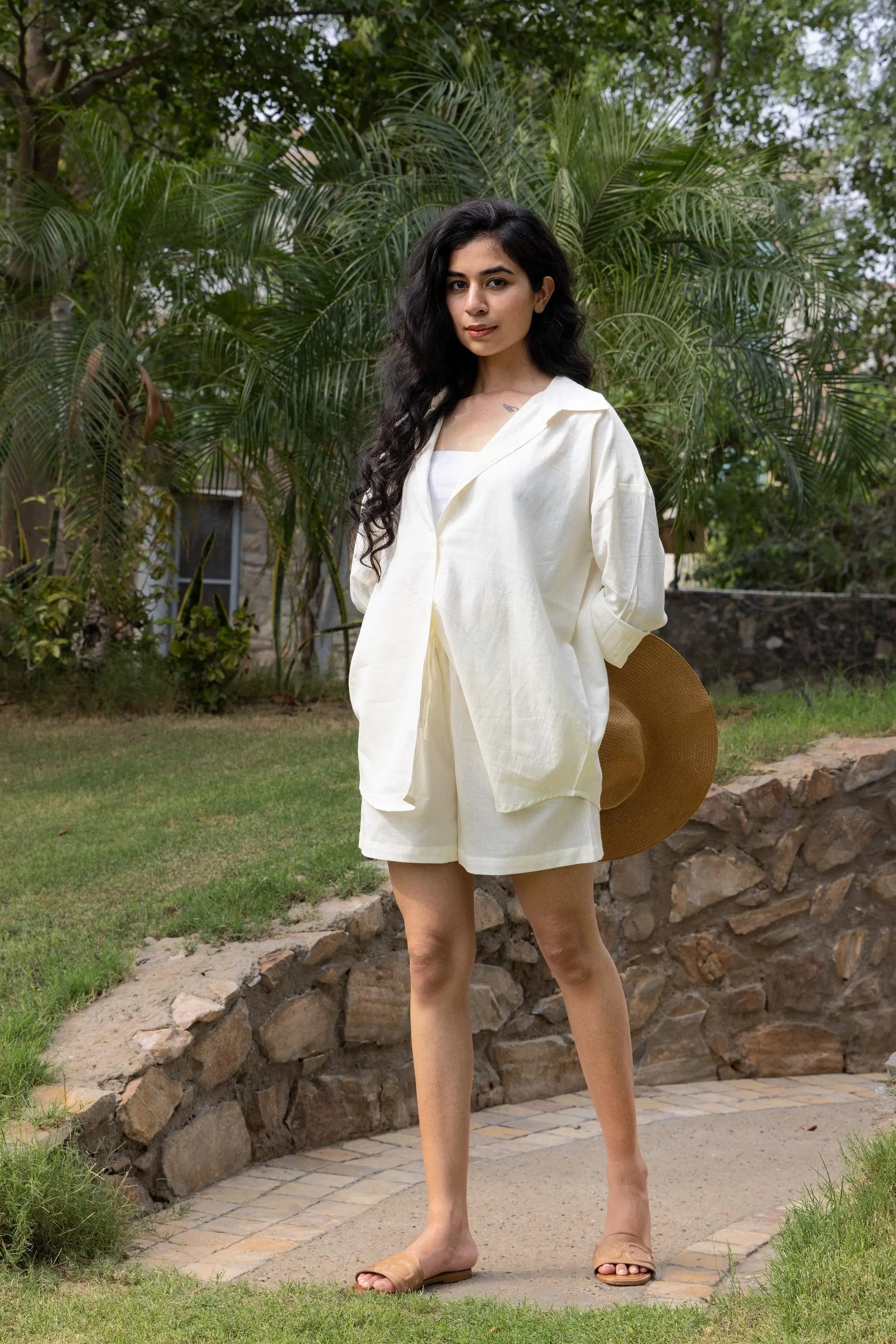 Ivory Oversized Cotton Shirt & Shorts Set