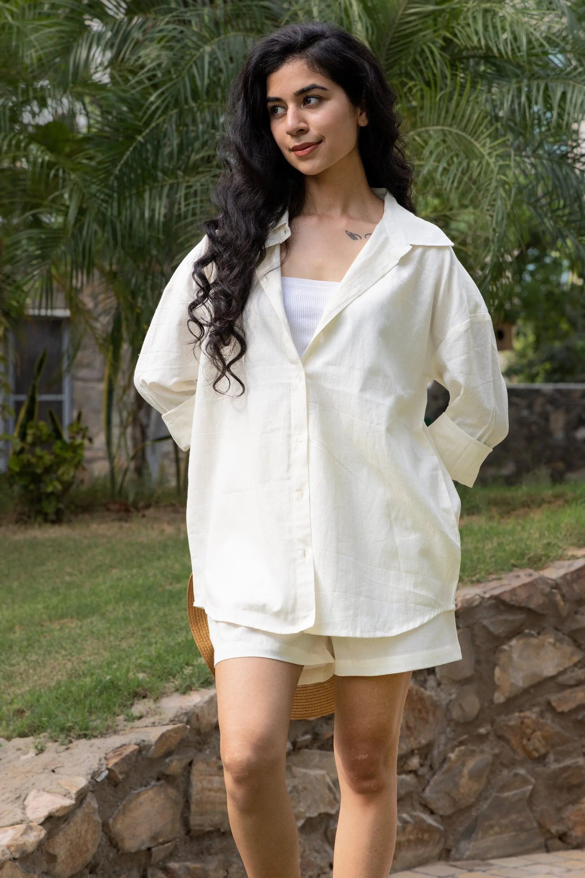 Ivory Oversized Cotton Shirt & Shorts Set