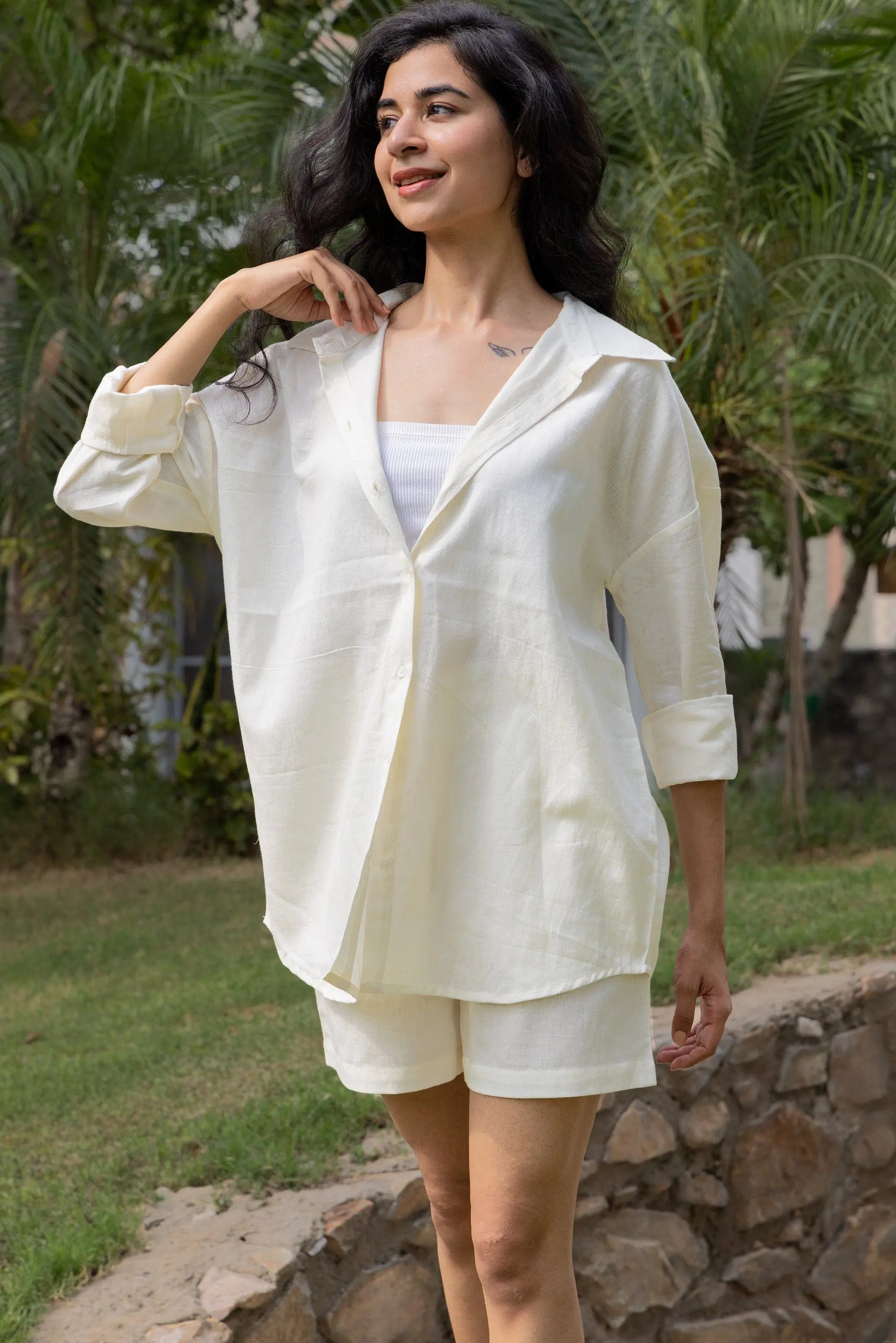 Ivory Oversized Cotton Shirt & Shorts Set