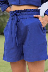 Royal Blue Oversized Cotton Shirt & Shorts Set