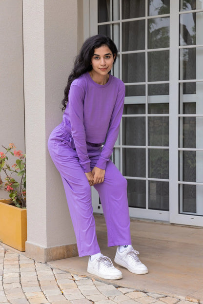 Lavender Full Sleeves T-shirt & Pants set